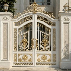 9 طرح درب ویلایی سفید طلایی نمای کلاسیک
