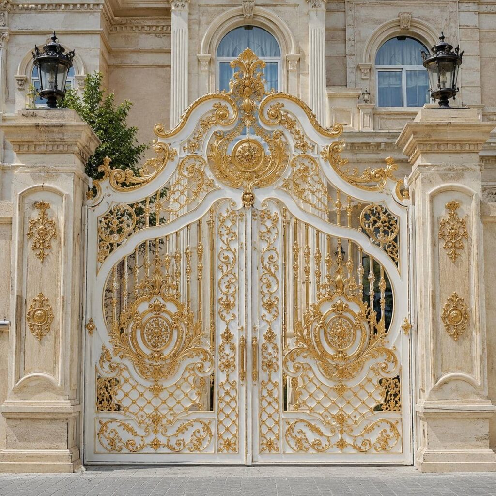 7 مدل درب حیاط سفید طلایی