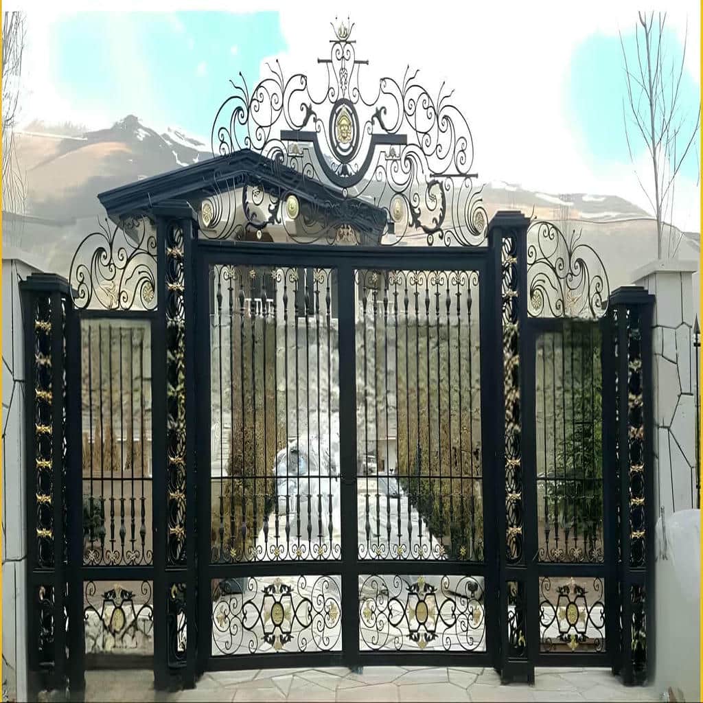 تولید درب پارکینگ فرفورژه نمای رومی با کلاف تقویتی