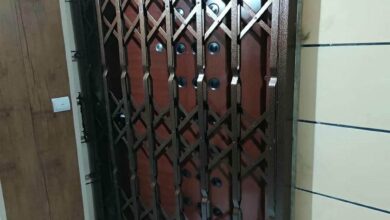 نرده آکاردئونی فلزی ورودی ساختمان نوساز