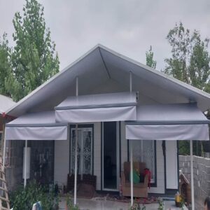 سایبان اتوماتیک بازویی برای فضای ویلایی با پوشش مقاوم