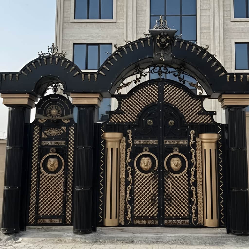 درب حیاط طوسی کنار نمای سنگی زنجان