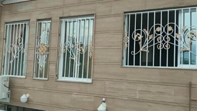حفاظ پنجره مشکی نمای سنگی استان اردبیل